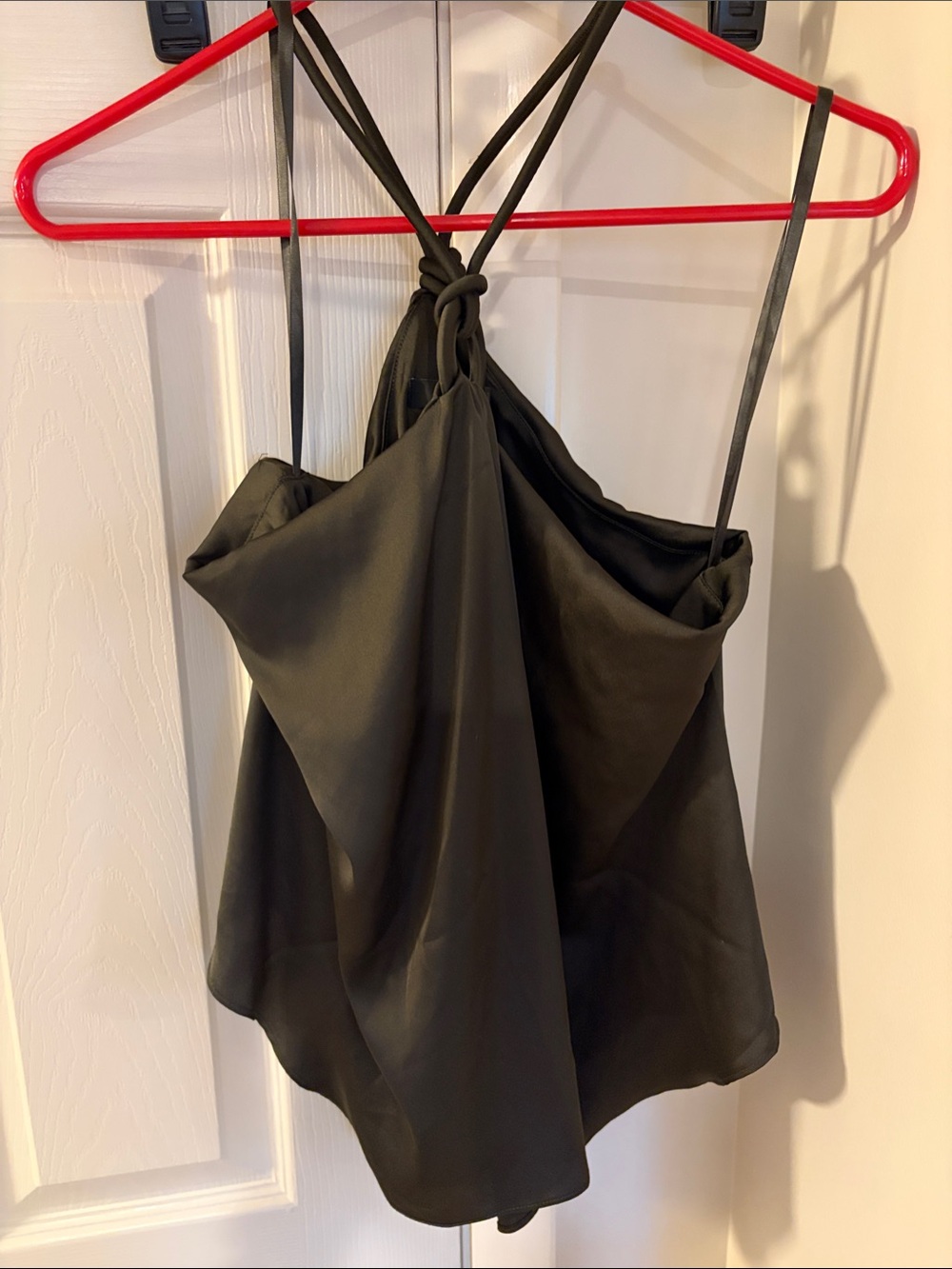 White House Black Market olive green Satin Halter Tank Top